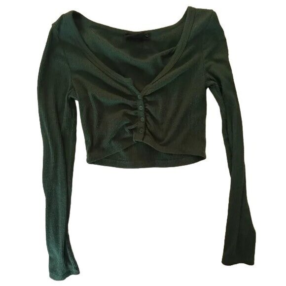 Urban Outfitters Out From Under Green Cropped Button Down Ribbed Cardigan - Picture 4 of 7